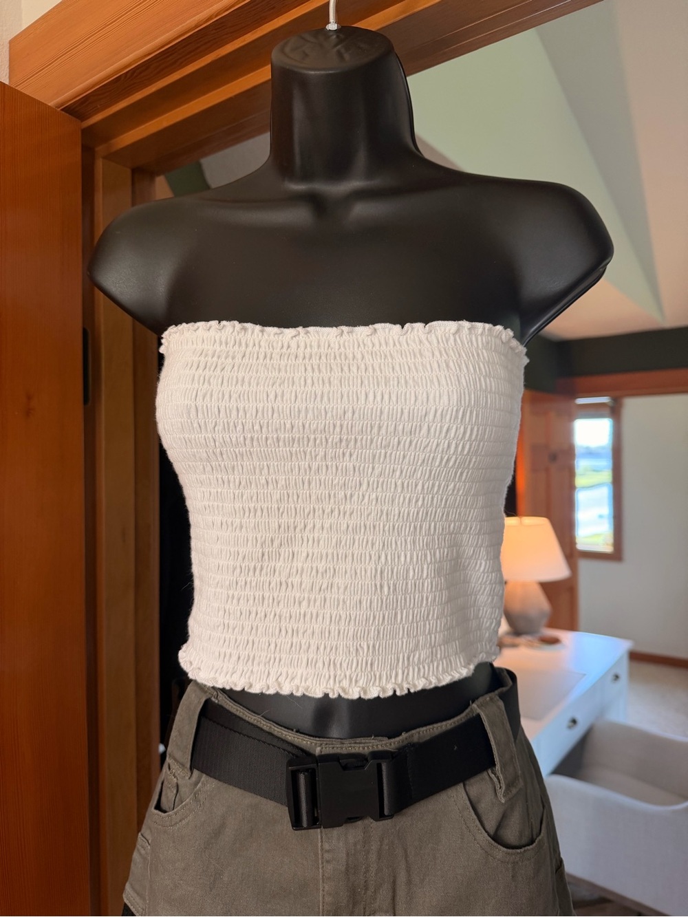 Hollister White Smocked Strapless Crop/Tube Top